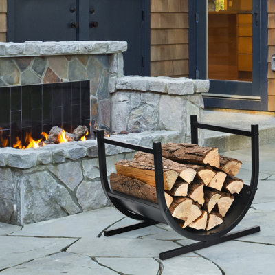 Red Barrel Studio® 17'' U-shaped Firewood Rack Steel Fireplace Wood Storage Log Rack Holder