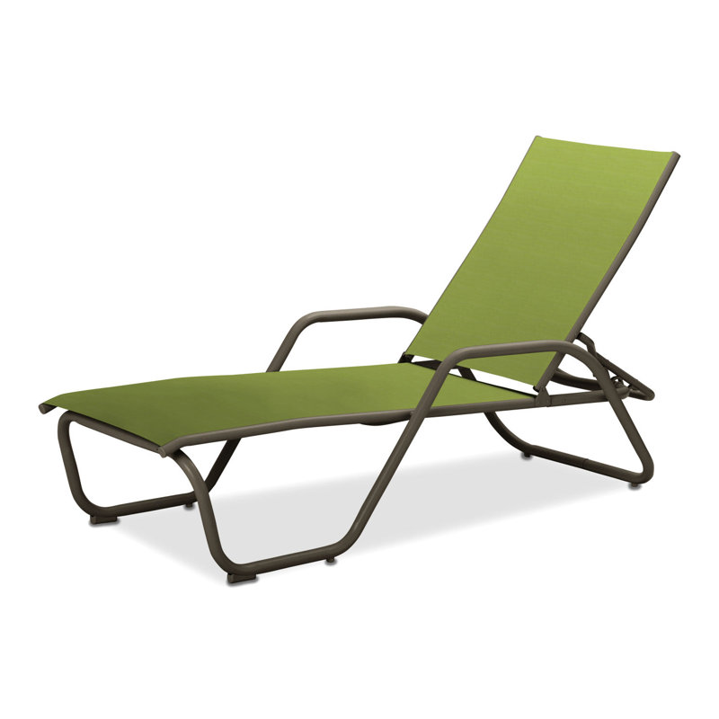 Outdoor Rust-Resistant Metal Chaise Lounge, Lime 38D Sunbrella®, Textured Beachwood
