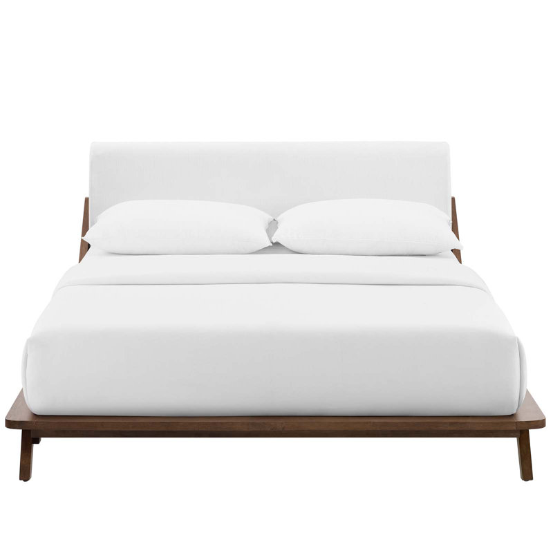 Luella Queen Upholstered Fabric Platform Bed, Walnut/White