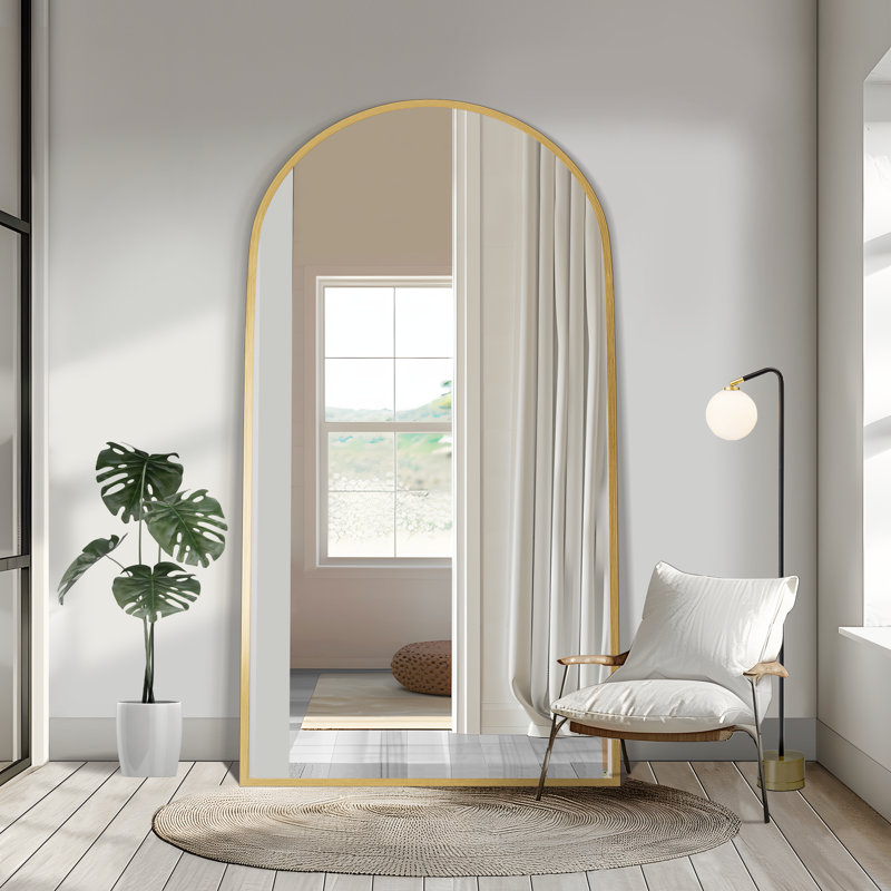 Grand miroir de plancher arqué pleine longueur, Or, 75 po x 36 po