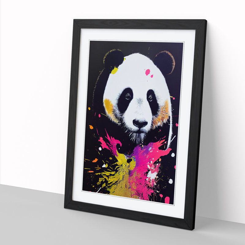 Panda Splatter Vol.2 - Single Picture Frame Painting, 64cm H x 46cm W x 2cm D, Walnut
