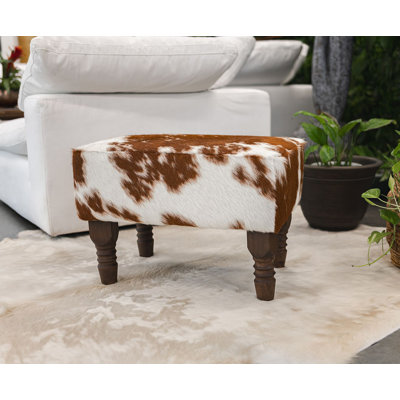 Cowhide Ottoman Footstool With Wooden Legs