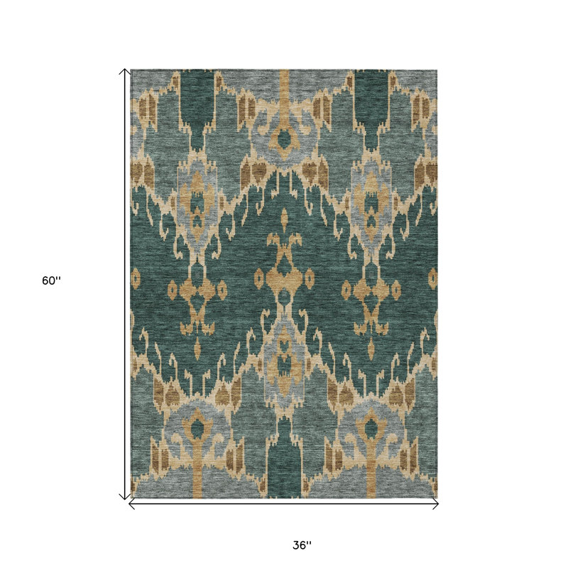3' X 5' Gray Ikat Washable Indoor Outdoor Area Rug