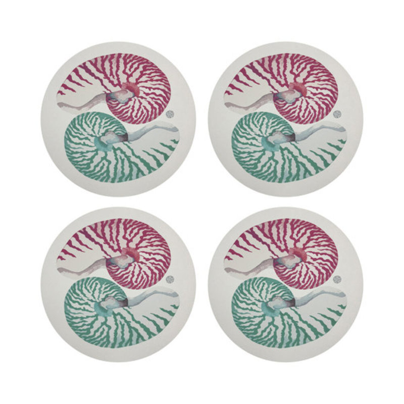 Nautilus Turq Pebble 16" Vinyl Placemat, Pink/Green