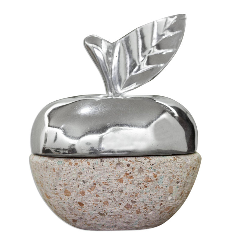 Boîte à bijoux étincelante pomme étain et pierre récupérée