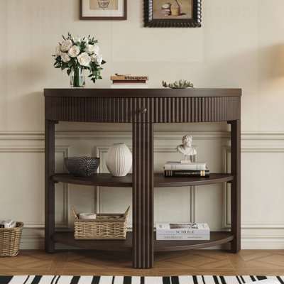 Console demi-lune cannelée avec tiroir et 2 étagères pour l'entrée, le salon et le couloir