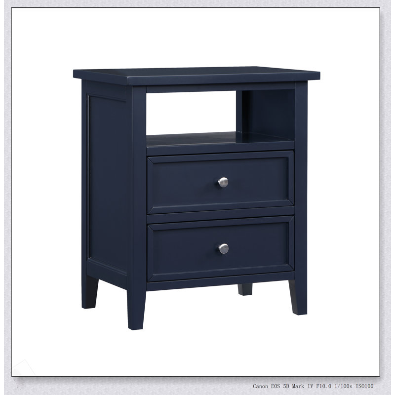 Table de chevet 2 tiroirs Weston Midnight Blue, Bleu très foncé