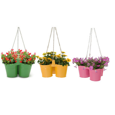 Enameled Galvanized Steel Triple Hanging Planter
