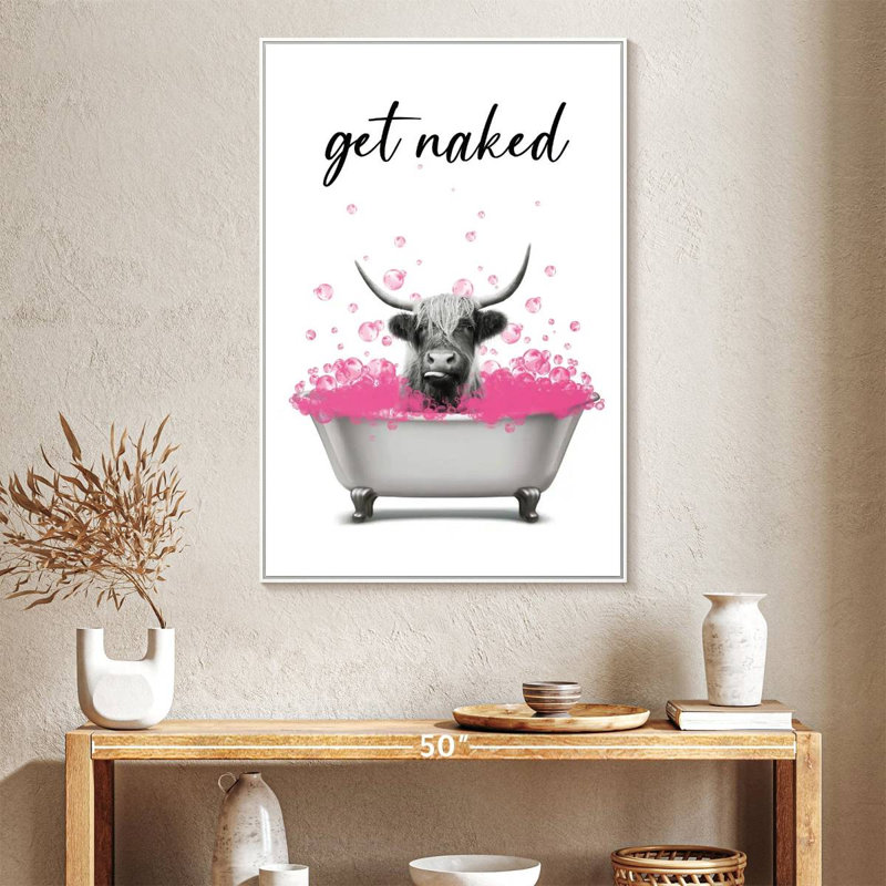 Bathtub Animal Get Naked, Floating Frame White, 27" x 40"