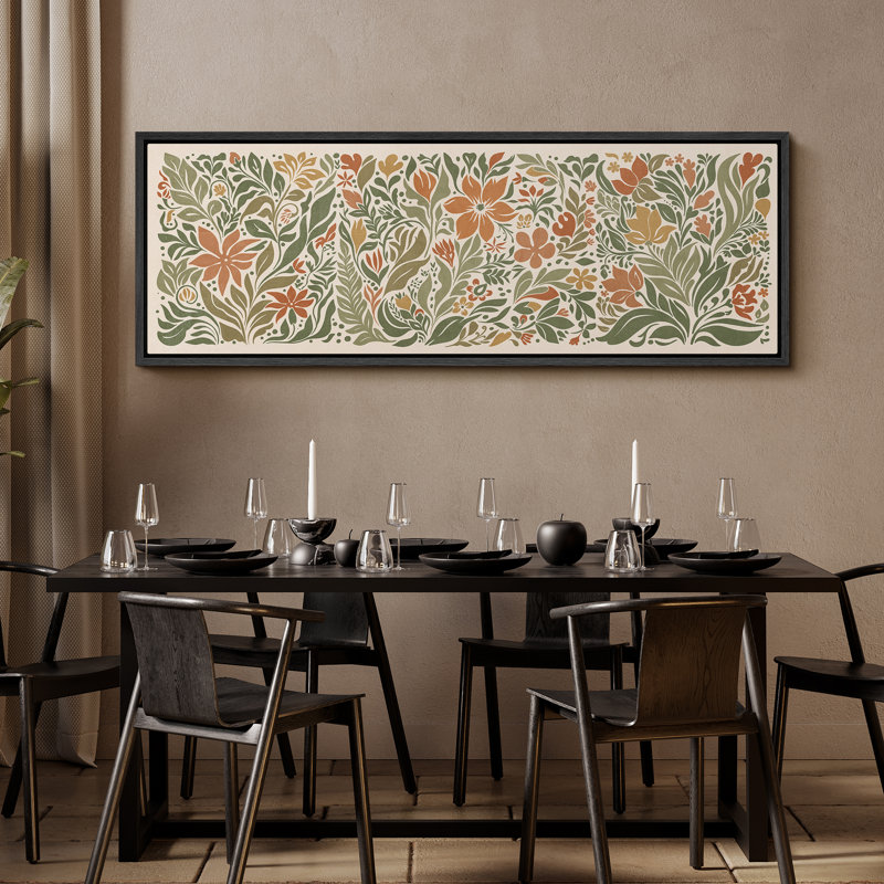 Folk Art, jardin floral, art moderne, H 20 po x l 60 po, Noir, noir, noir, noir