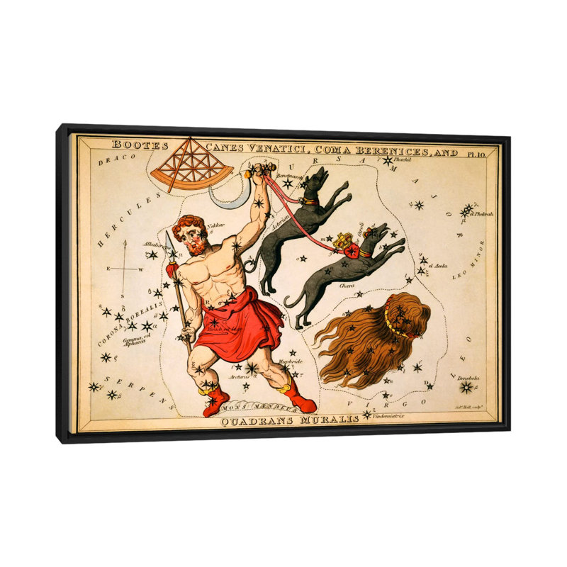« bottes, cannes venatici, coma berenices et quadrans murale » par impression sur toile Sidney Hall, Toile avec cadre noir