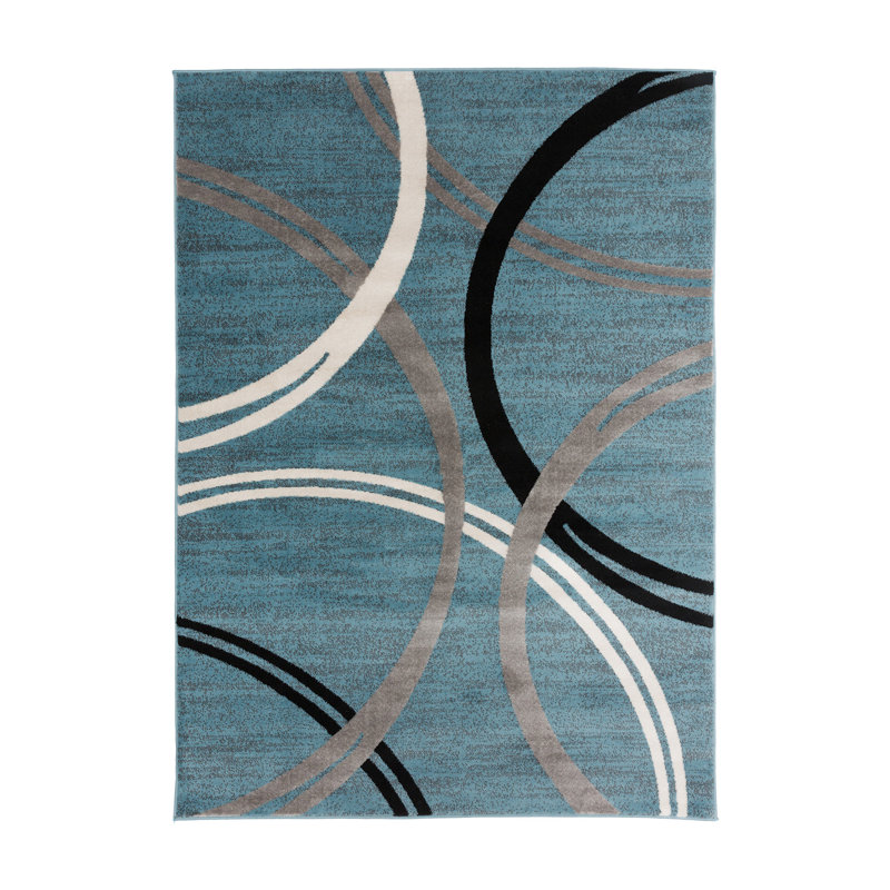 Tapis bleu / gris / noir à motif abstrait Tolchester, Rectangle 4 pi x 6 pi