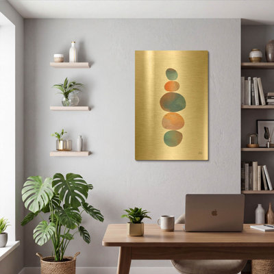 « Collage Stones 3 » de Melissa Averinos, tableau mural en métal doré, 61 x 91 cm