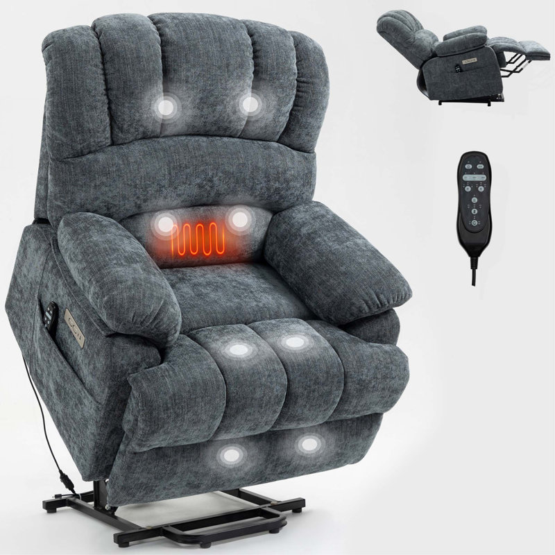 Fauteuil inclinable électrique en chenille de 23 po de large et à dossier haut avec massage par vibration à 8 points et chauffage lombaire