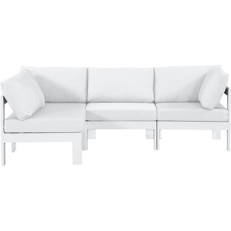 Quintarius 90'' Wide Aluminum Patio Sectional with Cushions, White, White