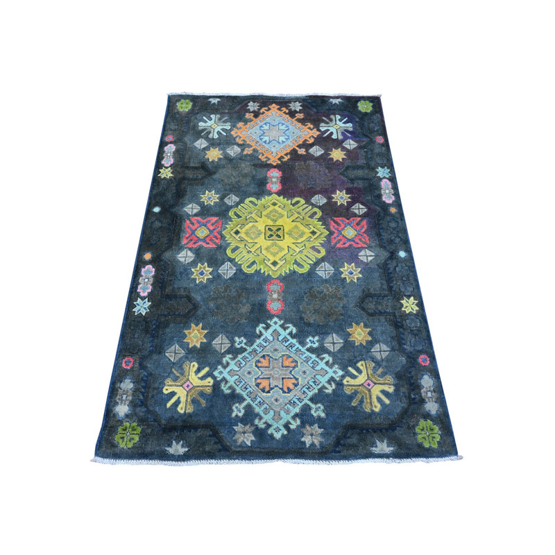 Tapis oriental rectangulaire noir en laine noué à la main 3 pi 2 po x 4 pi 11 po - MOA10289712