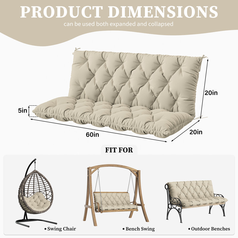 Wynee Porch Swing Cushion 5" Outdoor Bench Cushion, Only Cushion, Cream, 59.5" W x 20" D