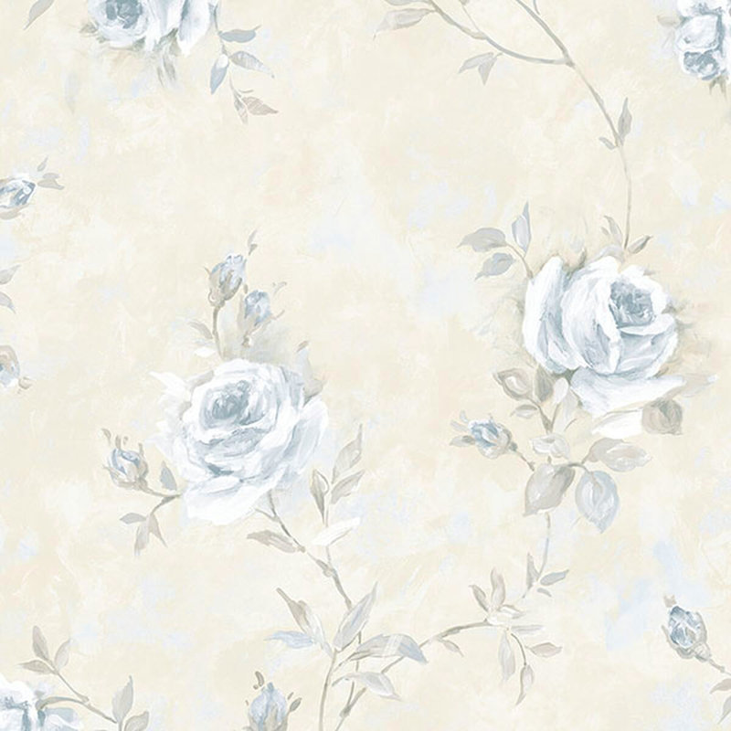 Rouleau de papier peint floral et botanique 33 pi x l 21 po Larosa, Crème / bleu