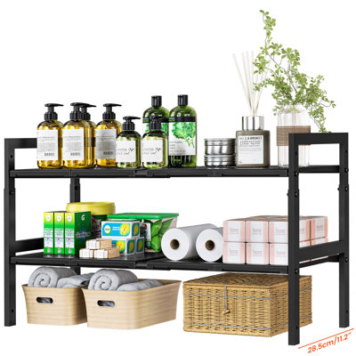 Expandable Under Sink Organizer, Adjustable Metal Shelf With Removable ABS Panels For Kitchen Bathroom Pantry, 2-Tier, (Black)