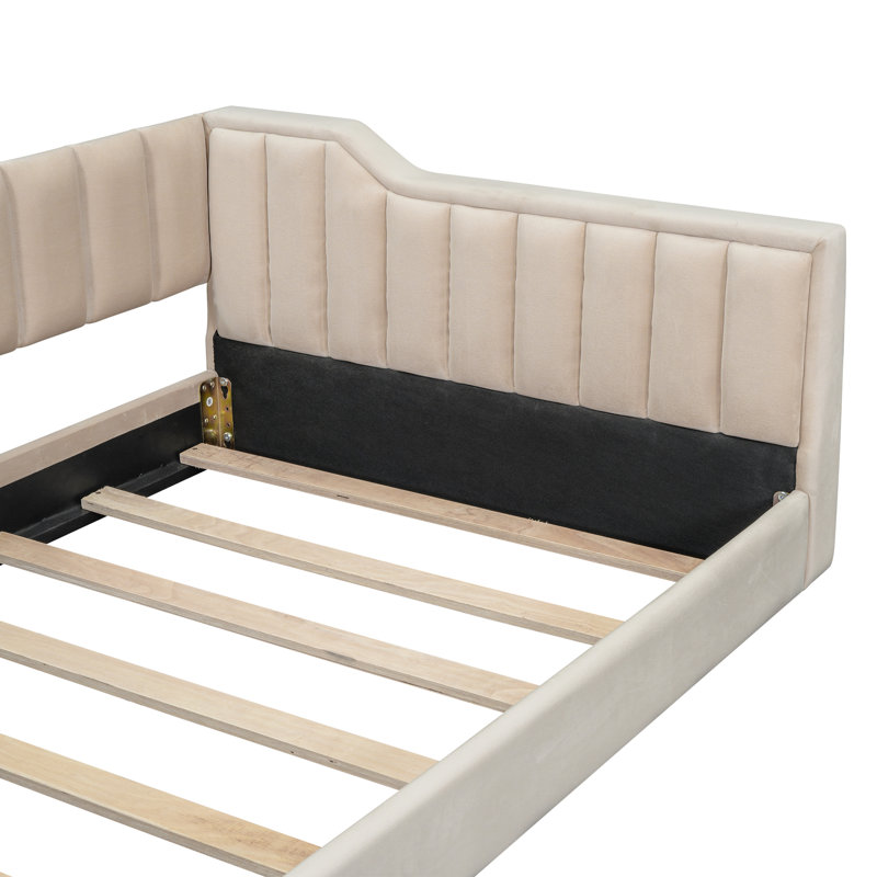 Xl Size Upholstery Daybed And Side Storage Pocket, Beige