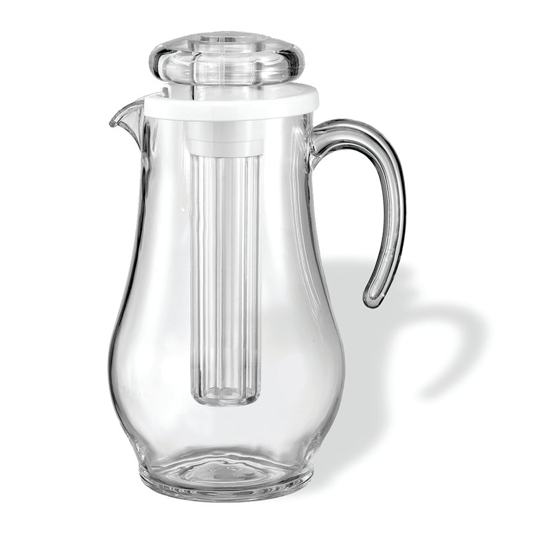 Clear Plastic Pitcher with Ice Tube, 10.5" H x 6.75" W x 6" L