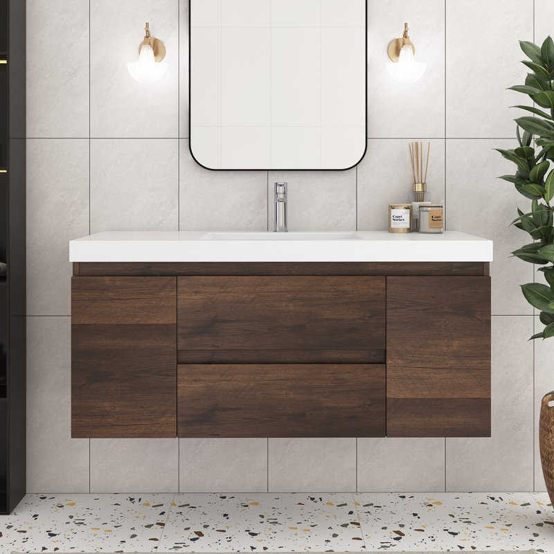 Ensemble de meuble-lavabo simple 48 po avec plateau en résine intégré 48 po, Palissandre
