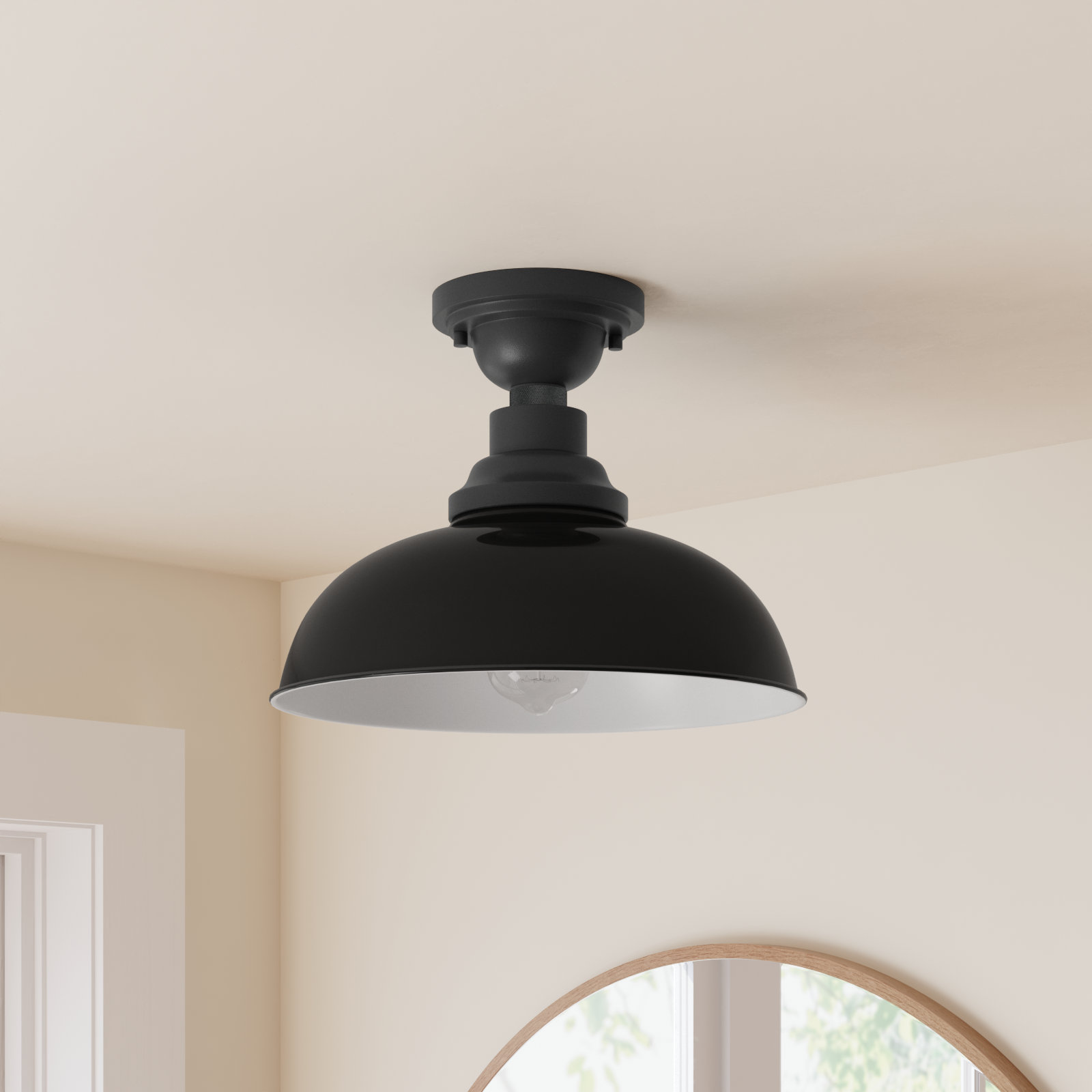 Collina Single Light Semi Flush Mount, Gloss Black/Black