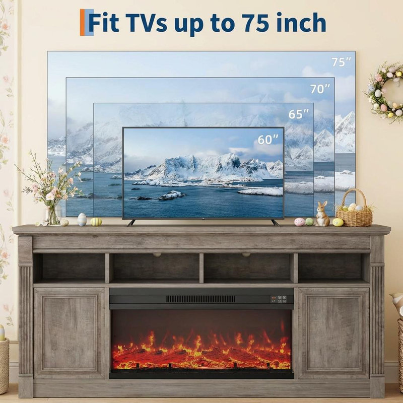 Unfinished TV Stand for TVs up to 75" with Fireplace Included