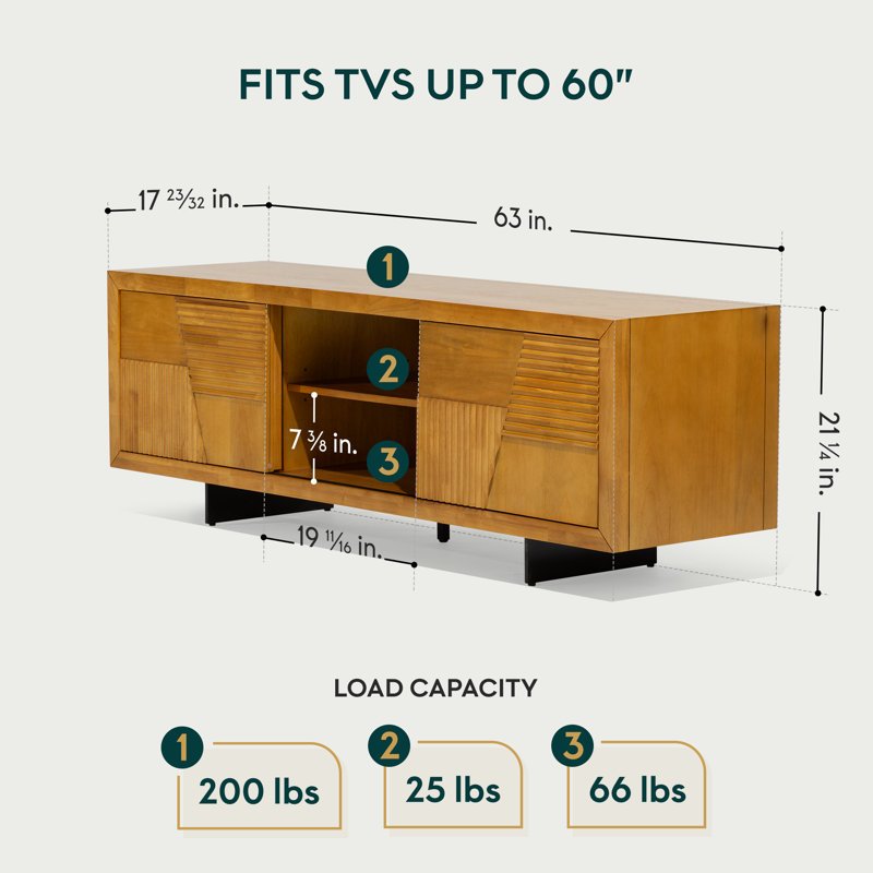 Trapeze TV Stand Solid Wood Teak Brown for Stylish Home Entertainment Setup, Teak Brown