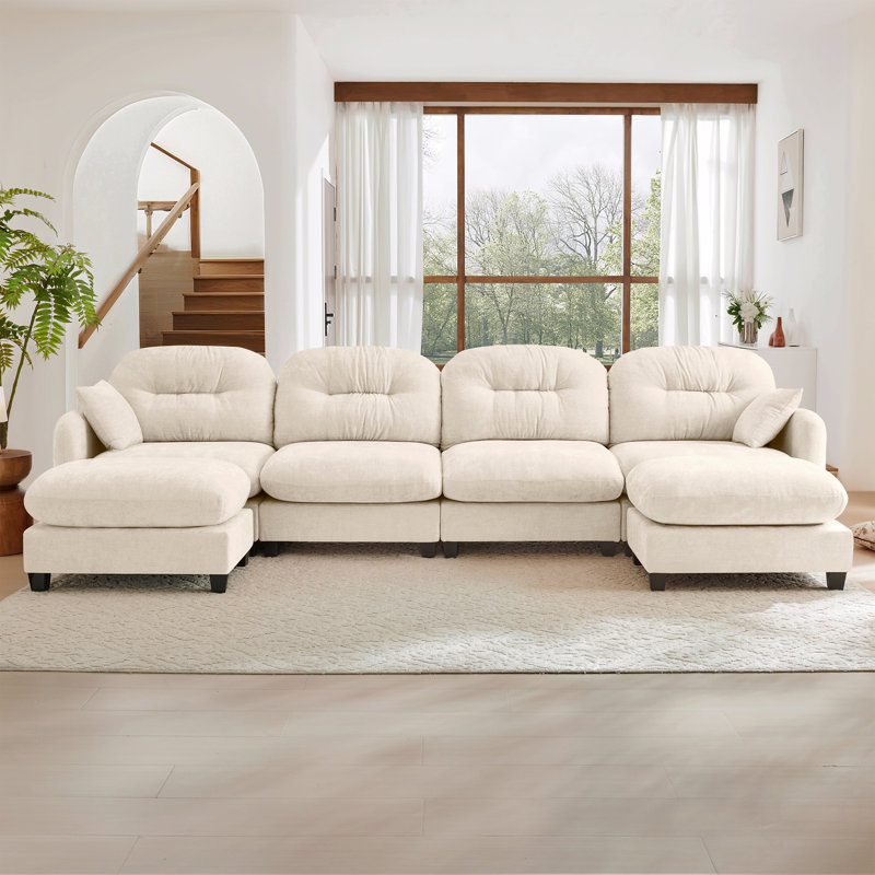 Canapé modulaire modulaire en forme de U avec repose-pieds, dossier en tissu de chenille doux capitonné