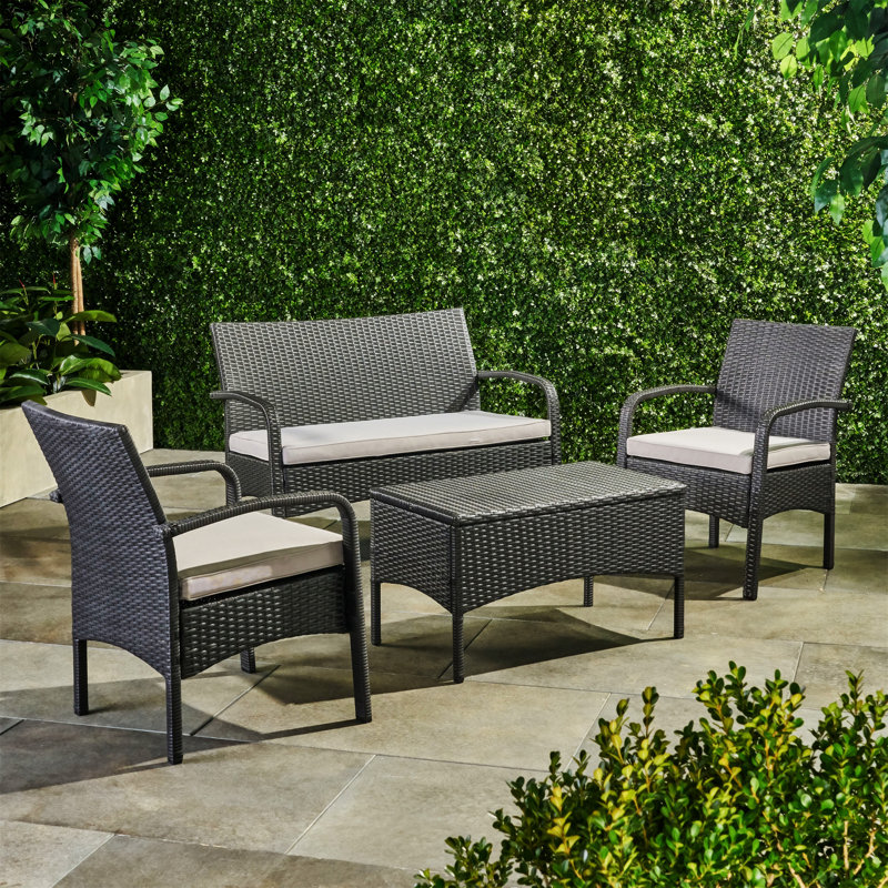 Harraj KD WICKER 4 PC CHAT SET, Beige/Gray