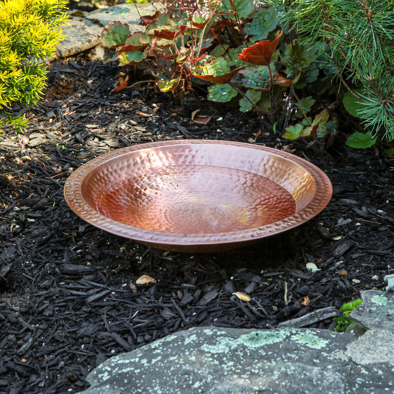 14" Hammered Polished Copper Birdbath Bowl