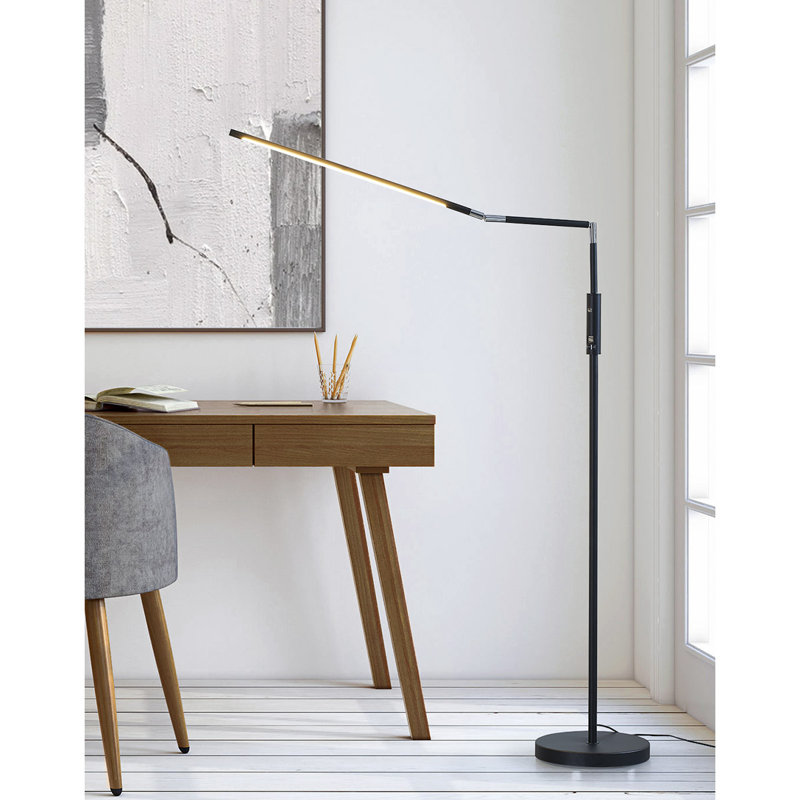 Astrix 76'' LED Swing Arm Floor Lamp Set with USB, Black