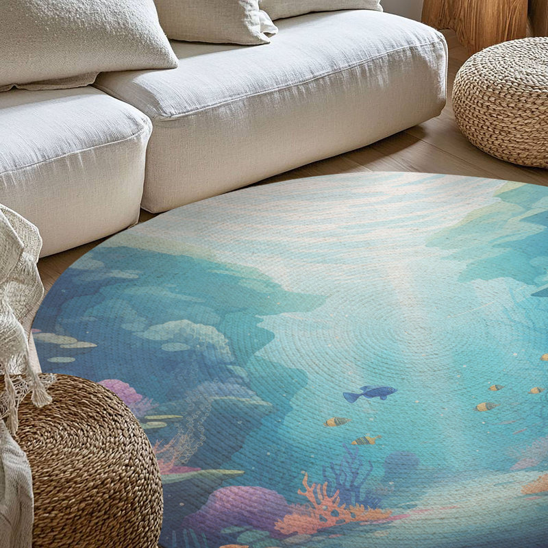 Tapis tressé Oceanic Creatures, Rond 5 pi
