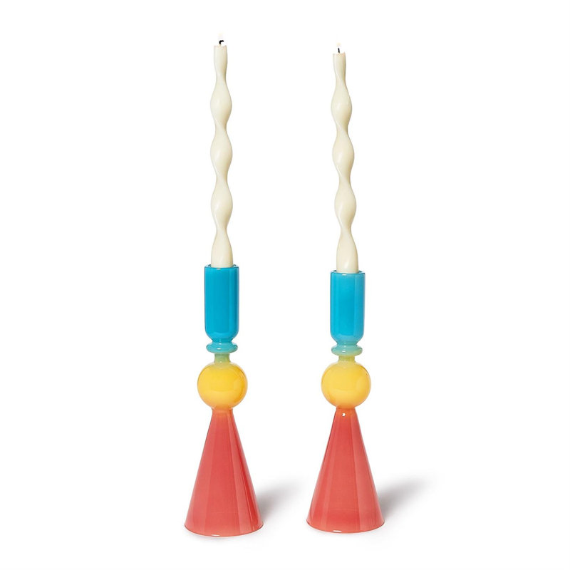 Ensemble de 2 bougeoirs en verre multicolores décoratifs faits à la main - 12 po