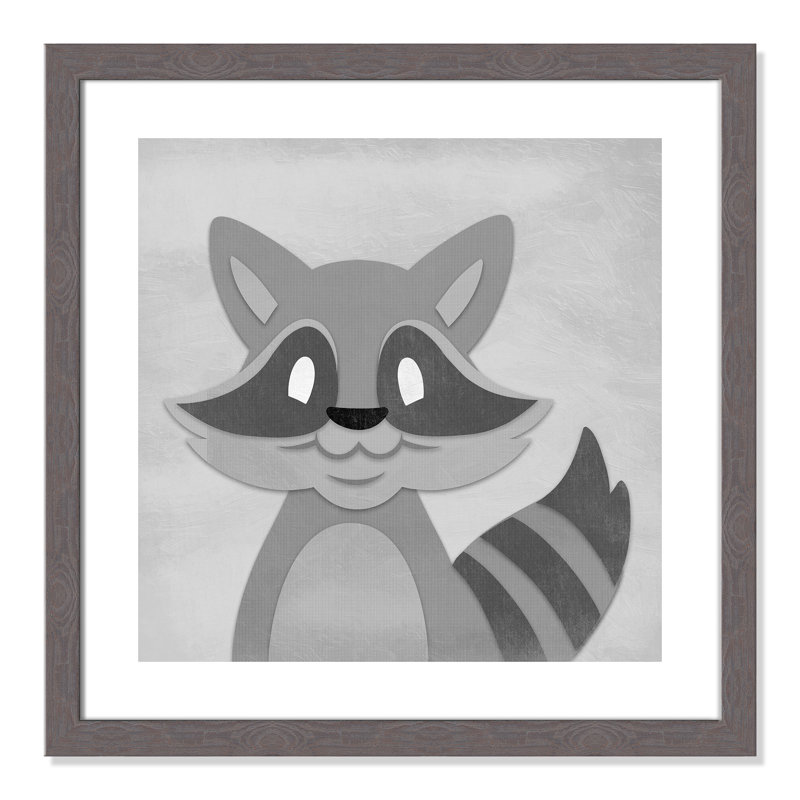 Impression sur papier Cheery Racoon, H 22,5 po x l 22,5 po x P 0,6 po, Encadré plat à grain de bois gris
