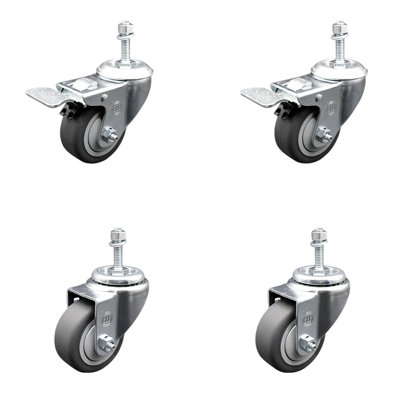 Rubber Swivel 3/8 Inch Stem Caster Set 2 Total Lock Brake