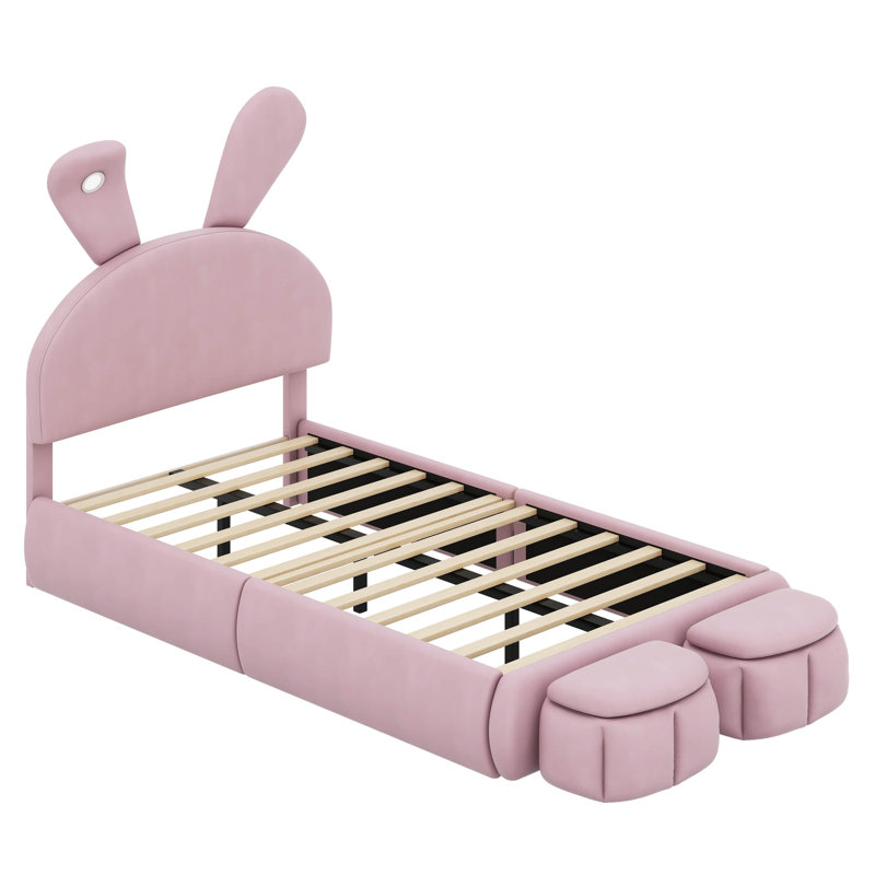 Tête de lit tapissier avec oreilles dessinées et tête de lit, Double, Rose