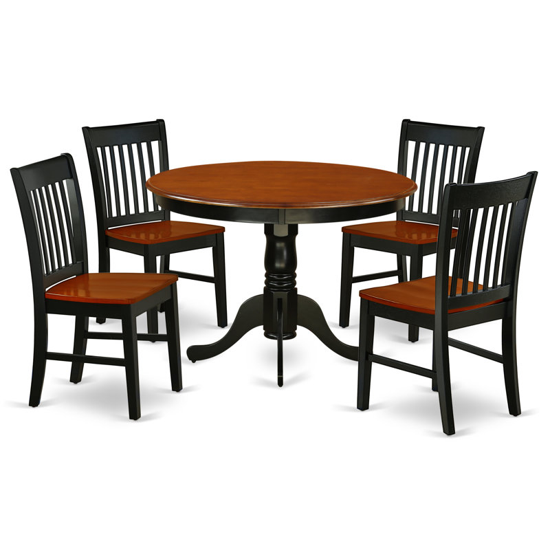 5 Piece Kitchen Table & Chairs Set Includes a Round Dining Table with Pedestal and 4 Dining Room Chairs, Black & Cherry