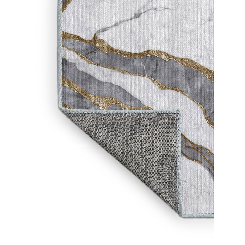 Machine Washable Blue Area Rug, Runner 2' x 4'