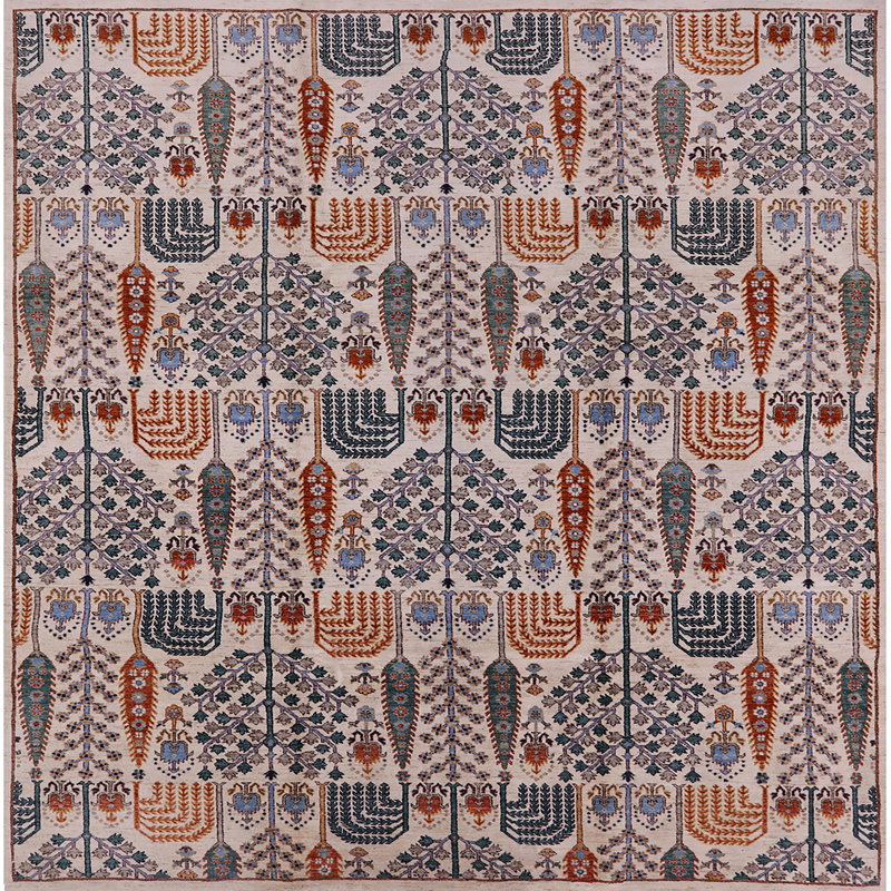 Tapis rouge / gris Southwestern, Carré 5 pi