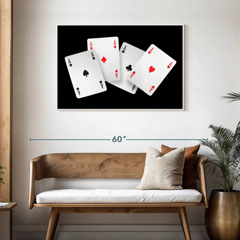 Quatre cartes As, Cadre flottant blanc, 43 po x 29 po