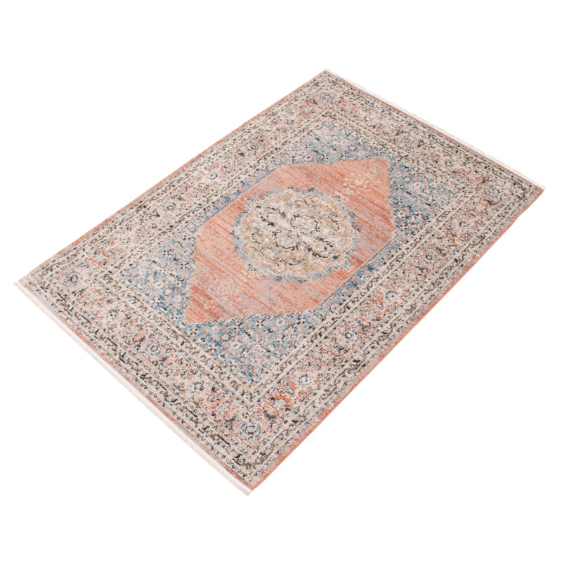 Tapis oriental orange / beige / bleu Deundrae, Rectangle 5 pi 3 po x 7 pi 3 po