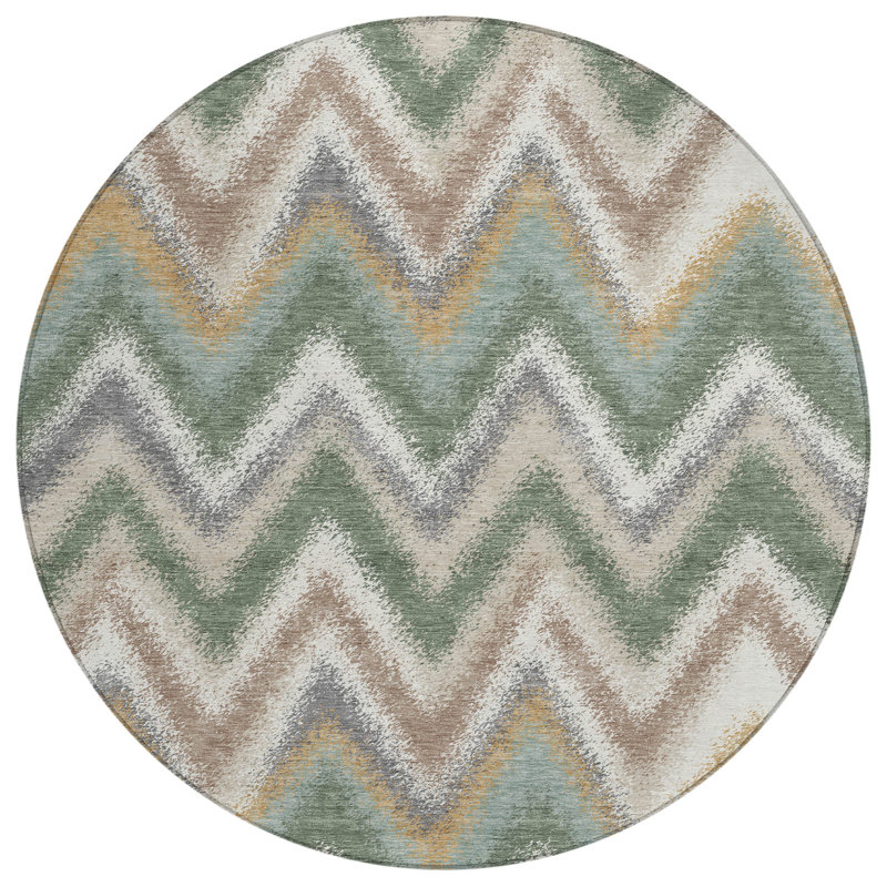 Machine Washable Indoor/Outdoor Chantille ACN2596 Geometric Rug, Basil, 8' Round