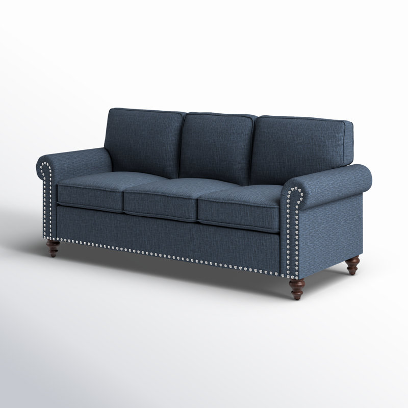 Anylia 78'' Sofa With Solid Wooden Legs, Blue Linen Blend