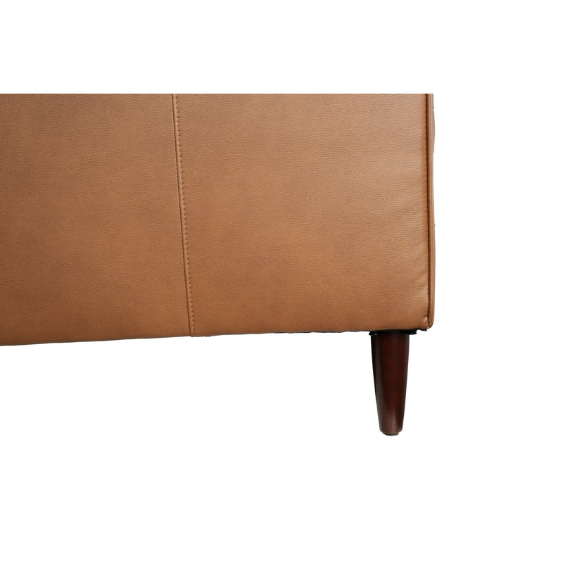 Leyla Genuine Leather Square Arm Accent Chair And Ottoman, Honey