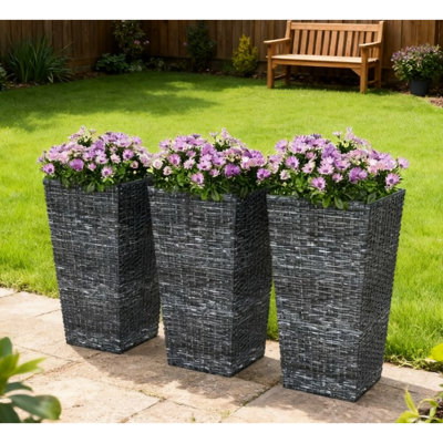 Ensemble de jardinières modernes et durables, en polypropylène, de style rotin, parfait pour les espaces intérieurs et extérieurs