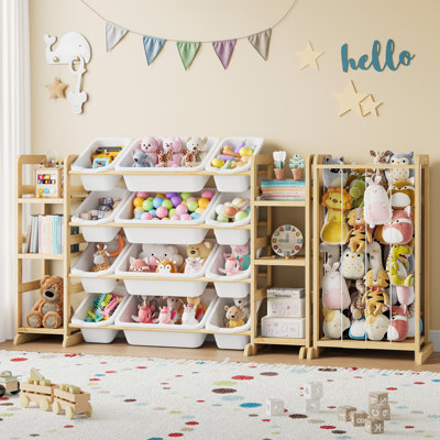 Organisateur de rangement de jouets avec 12 bacs, organisateurs de jouets et rangement avec 6 tablettes et bibliothèque pour salle de jeux, chambre à coucher, chambre de bébé