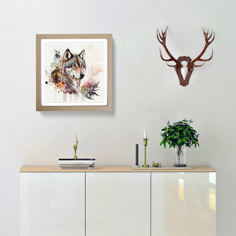 Wolf Watercolour - Framed Print, Oak Framed