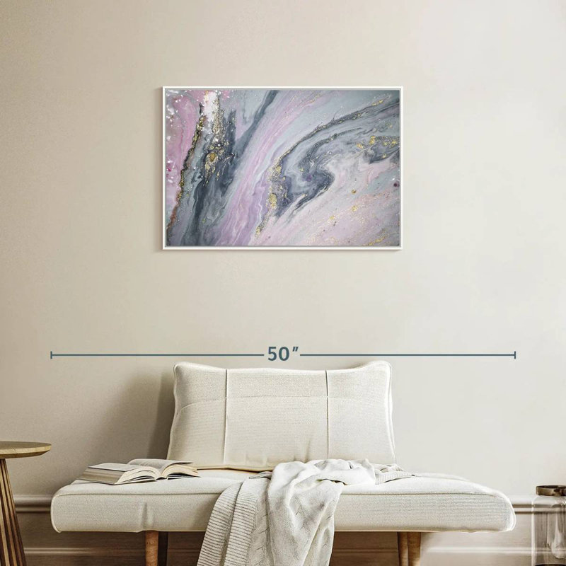 Luper rose et gris, Cadre flottant blanc, 31 po x 21 po